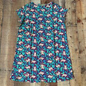 Mia Lucee night gown sleep wear purple and blue sloth print women's m